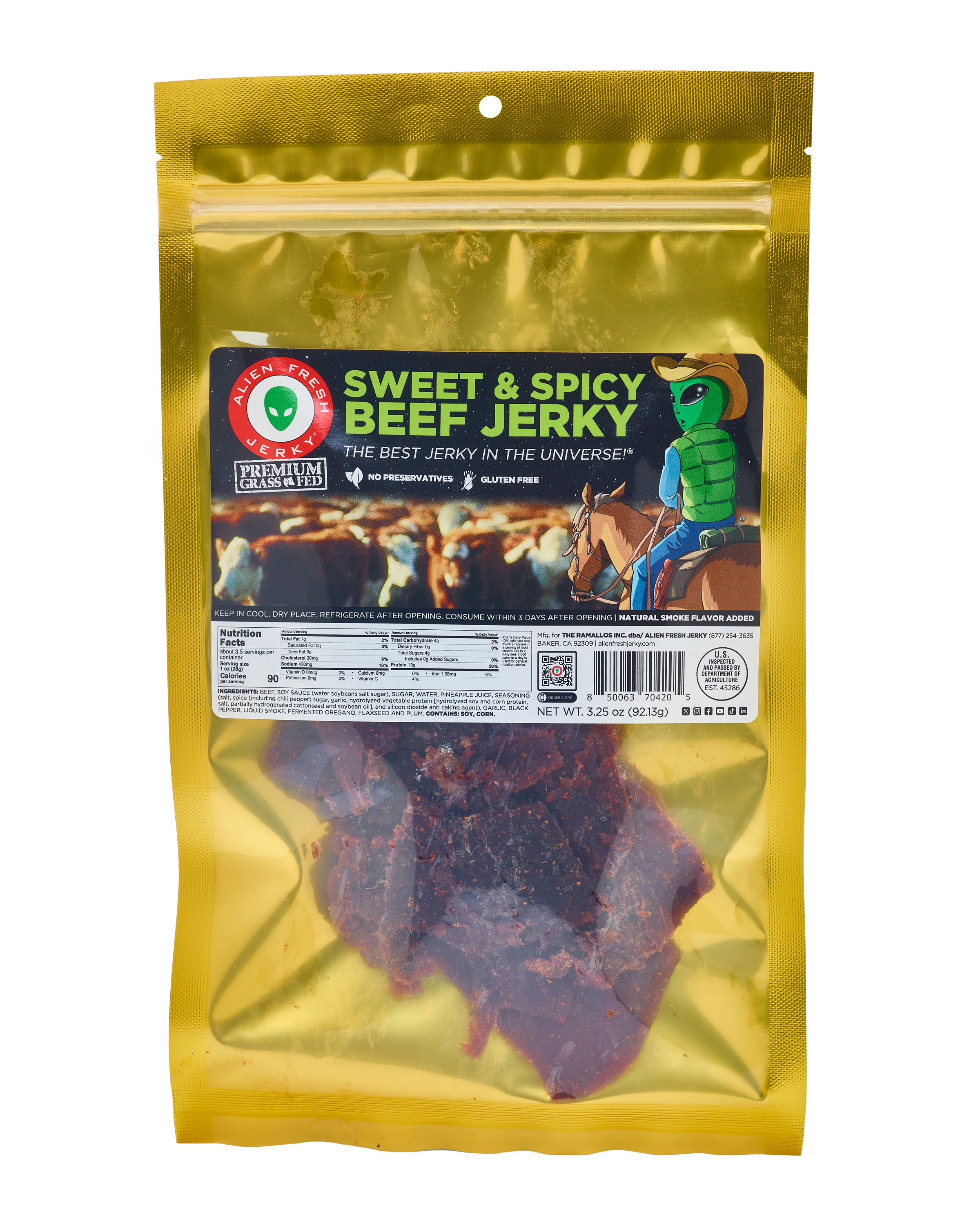 Alien Fresh Jerky Grass-Fed Sweet & Spicy Beef Jerky