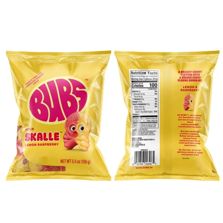Bubs Candy Skalle Lemon Raspberry  5.5oz Swedish Gummy