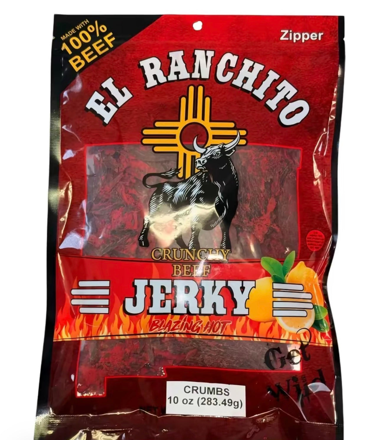 El Ranchito Crunchy Beef Jerky Blazing Hot Crumbs 10oz Pedaceria