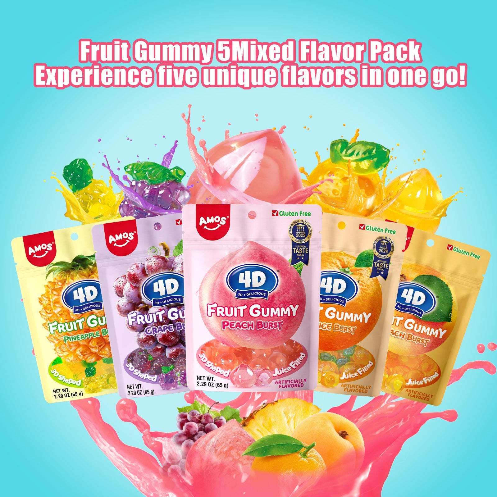 4D Fruit Gummy - Burst Juice Filled（Mix Flavor-3 bags）- 65g/bag
