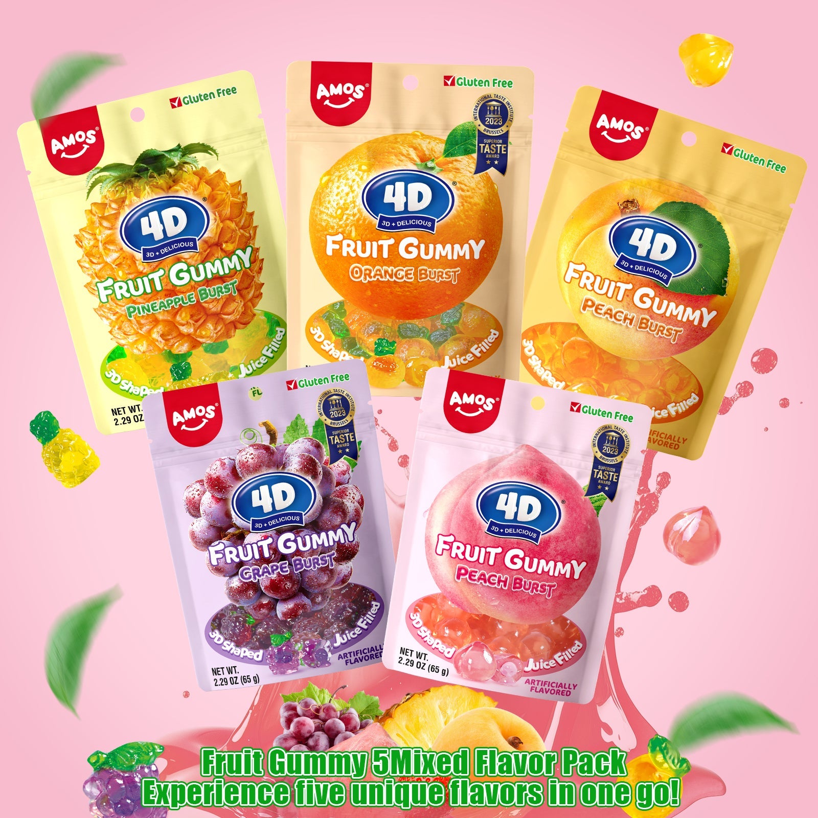 4D Fruit Gummy - Burst Juice Filled（Mix Flavor-3 bags）- 65g/bag