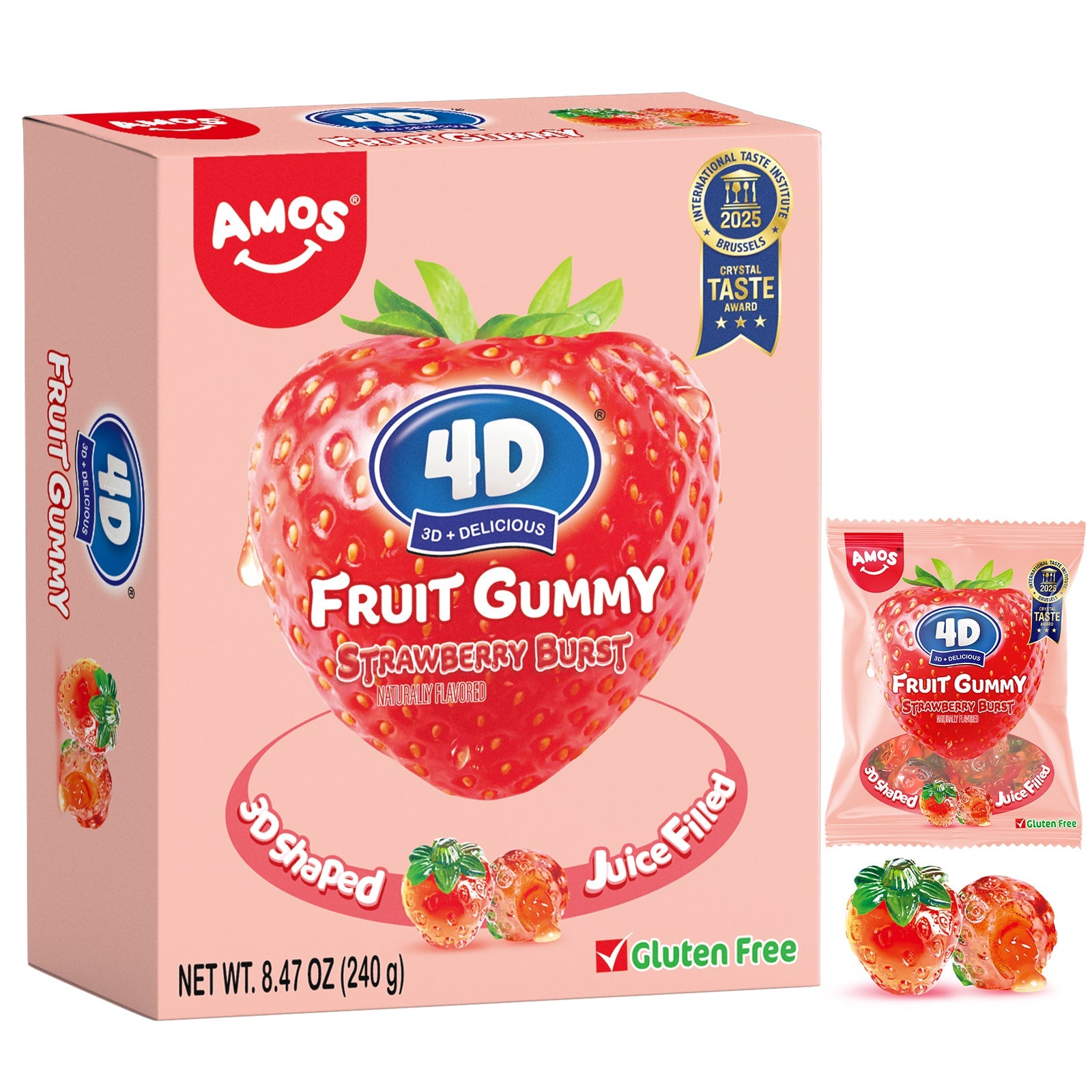 4D Fruit Gummy -Strawberry Burst Juice Filled- 240g