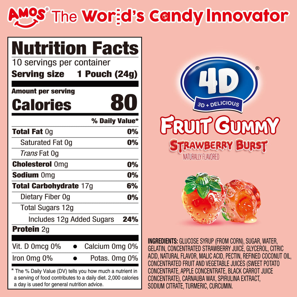 4D Fruit Gummy -Strawberry Burst Juice Filled- 240g