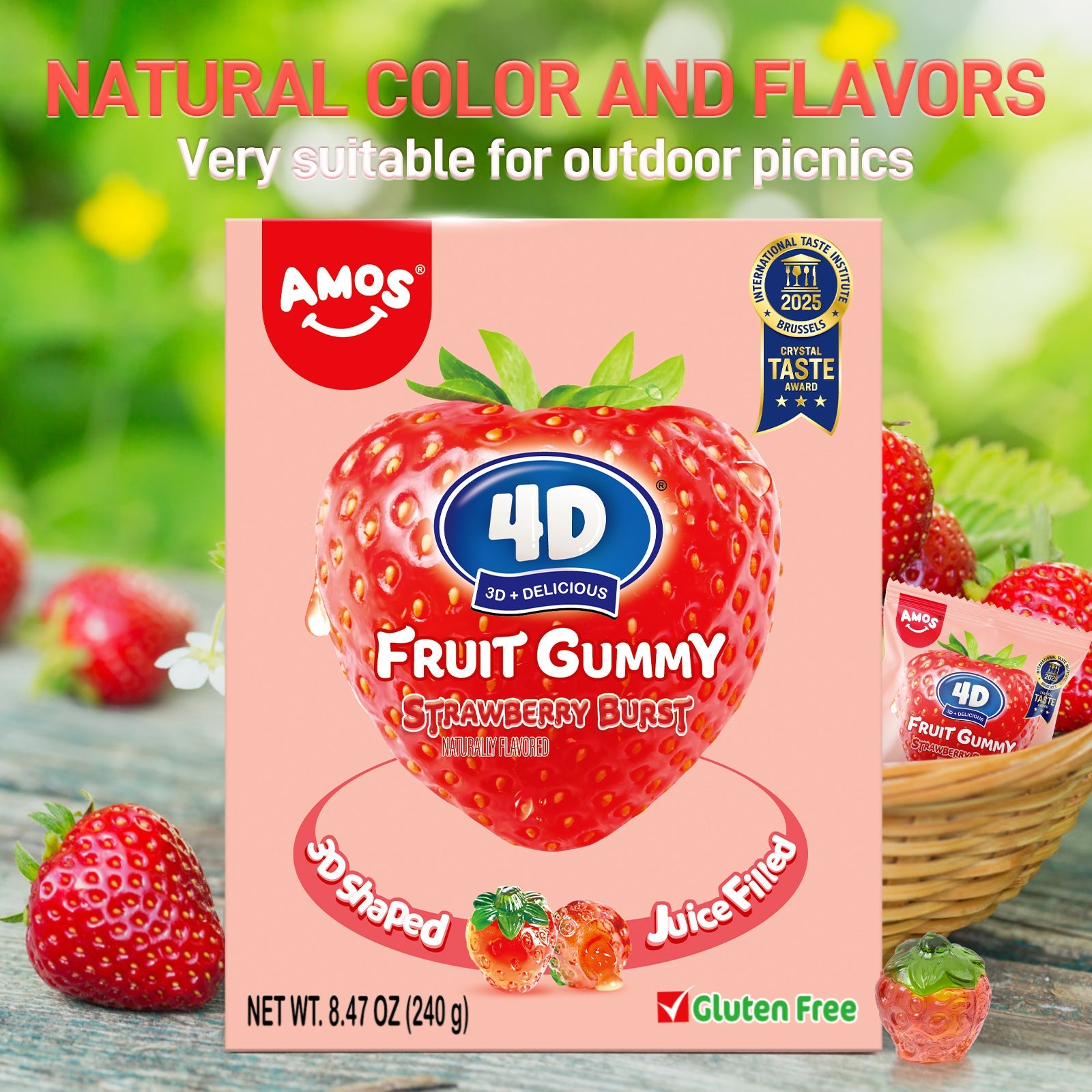 4D Fruit Gummy -Strawberry Burst Juice Filled- 240g