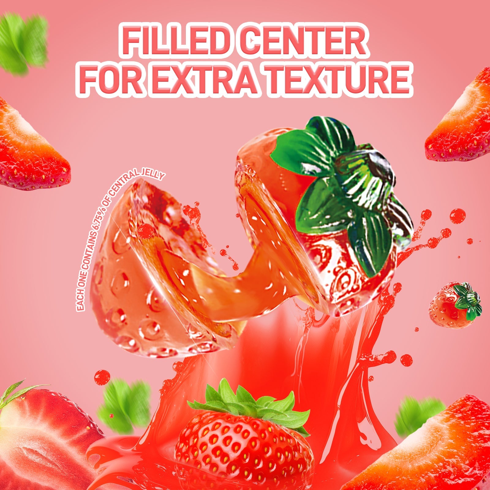 4D Fruit Gummy -Strawberry Burst Juice Filled- 240g