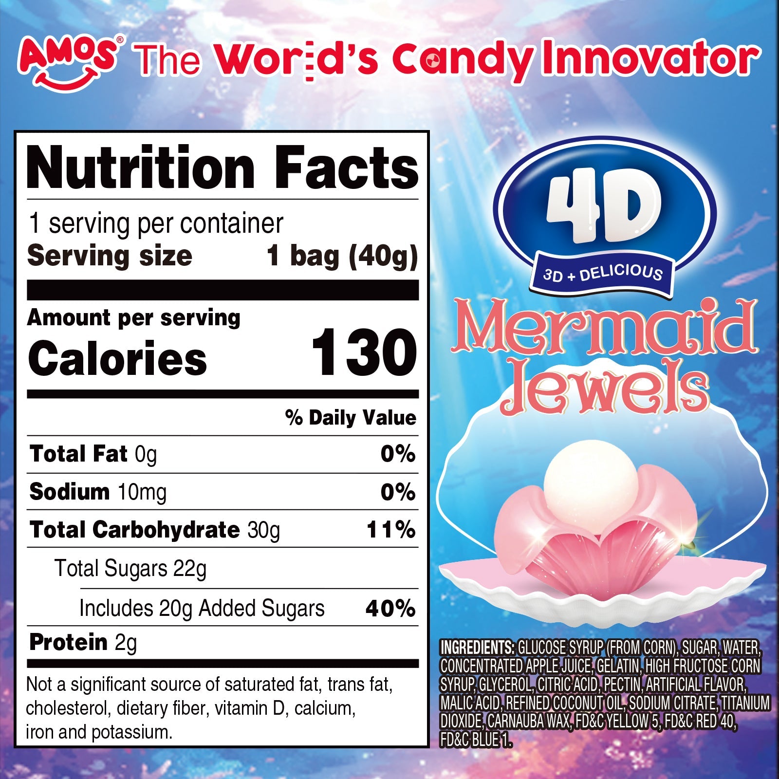 4D Mermaid Jewels Gummy Mix Flavor - 40g/bag