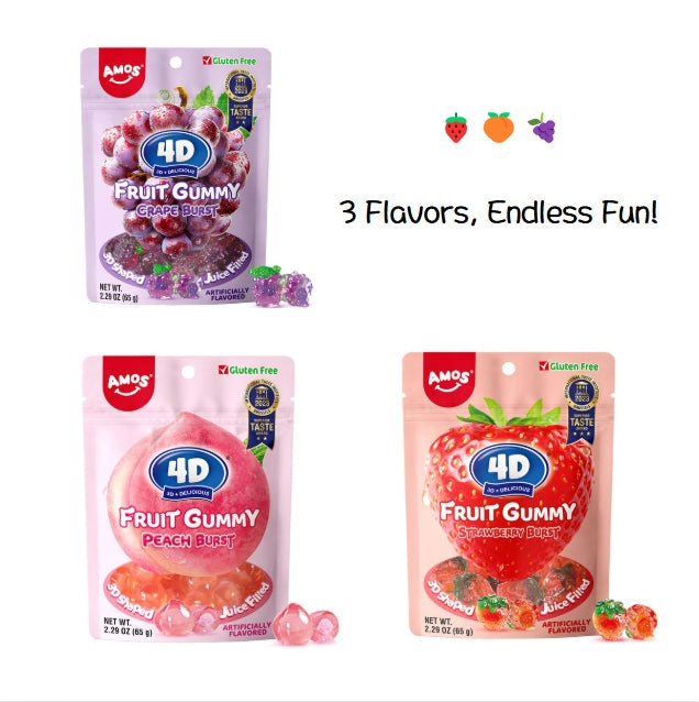 4D Fruit Gummy - Burst Juice Filled（Mix Flavor-3 bags）- 65g/bag