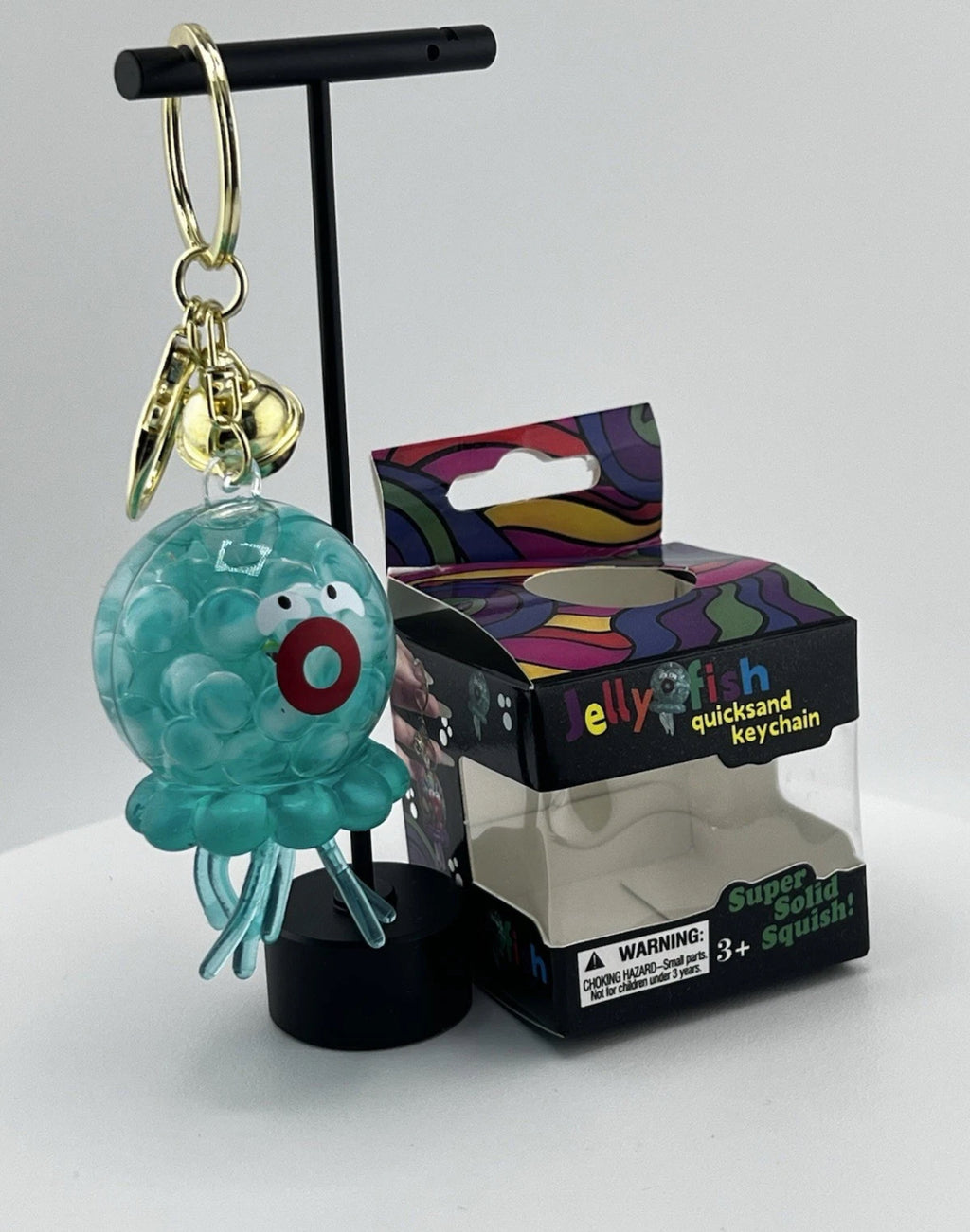 Blue Jellyfish Quicksand Squishy Keychain with Bell