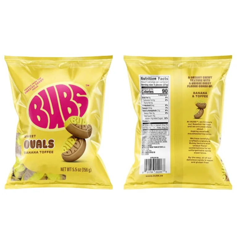 Bubs Candy Sweet Banana Toffee Ovals 5.5oz Swedish Gummy