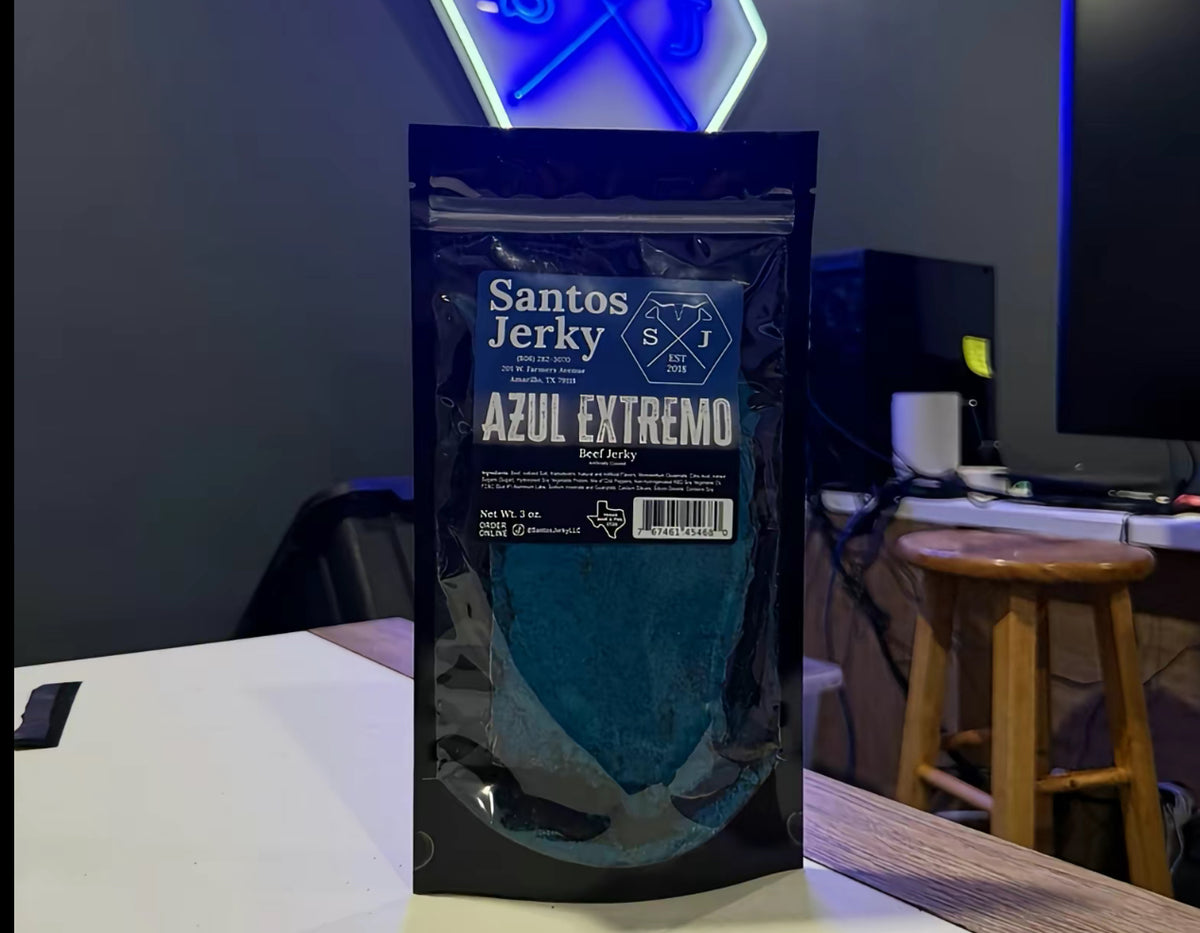 Santos Jerky AZUL EXTREMO Carne Seca Spicy Beef Jerky - Mexican-Style Portable Dried Chili Meat Snack, High-Protein, Low-Carb, Tender Ready-to-Eat 3 oz