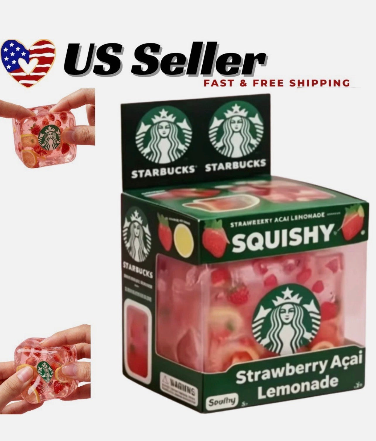 Starbucks Strawberry Acai Lemonade Squishy Nice Cube Limited Edition Fidget Toy