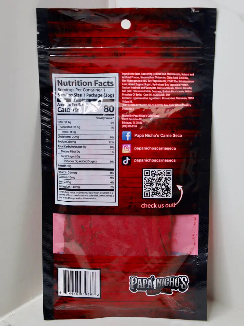 Papa Nichos RED POWDER HOT Beef Jerky - Carne Seca