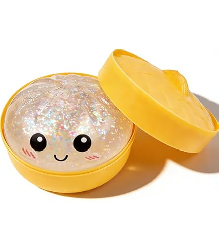 Dumpling Squishy, Glitter Dumpling,Dumplings Style Stress Balls for Adults and Kids, Cute Steamer Basket Design with Squeezable Bun Stress Relief Fidget Toys (Clear Glitter 1 PC)