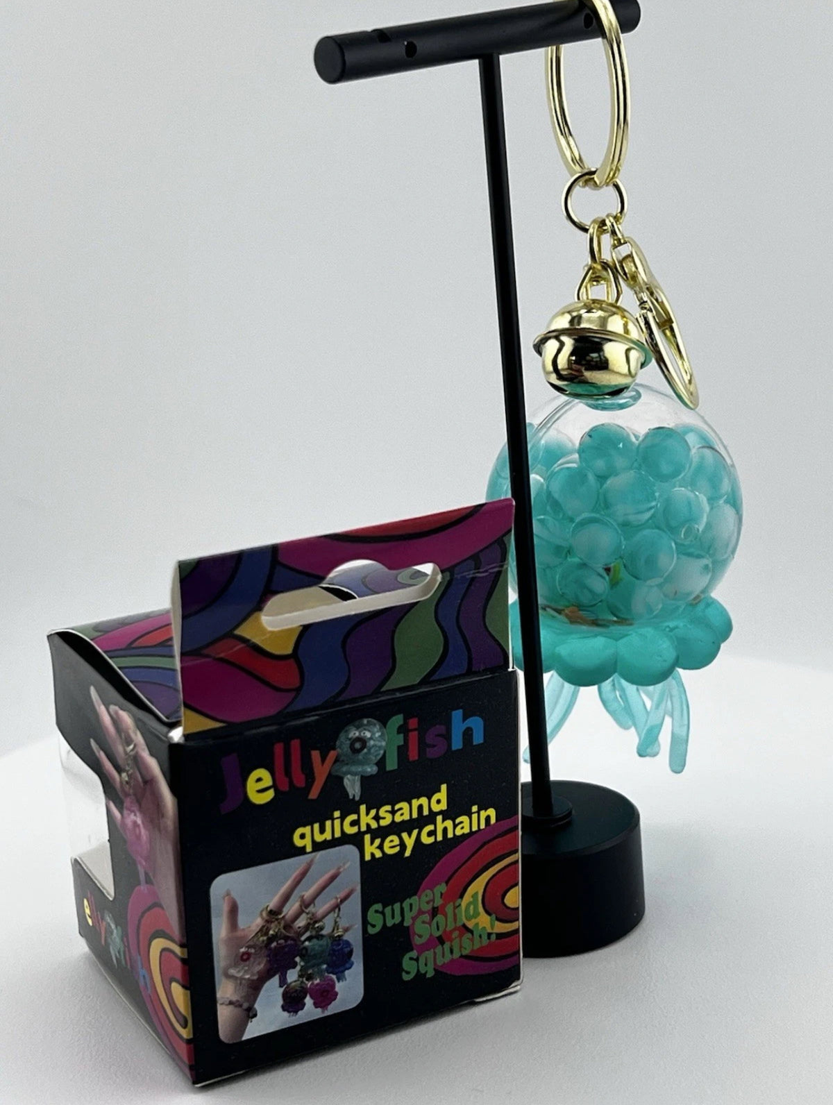 Blue Jellyfish Quicksand Squishy Keychain with Bell