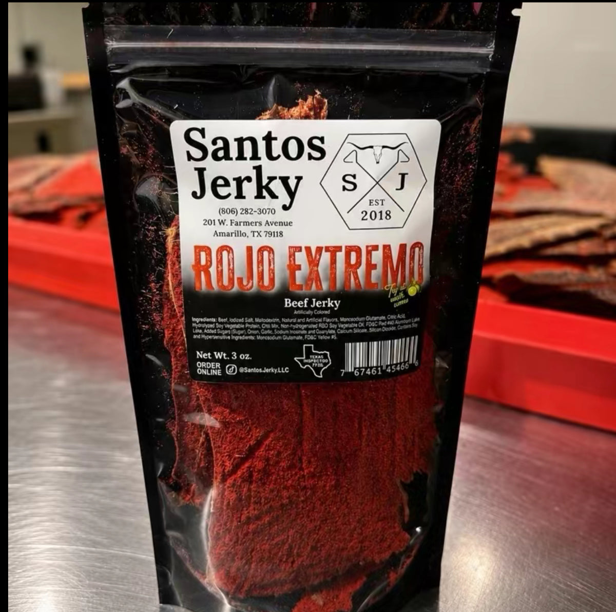 ROJO EXTREMO Spicy Red Jerky - Santos Carne Seca Hot Red Seasoning, Dehydrated Jerky, Dried Meat Snacks, Dry Beef, High Protein 3oz
