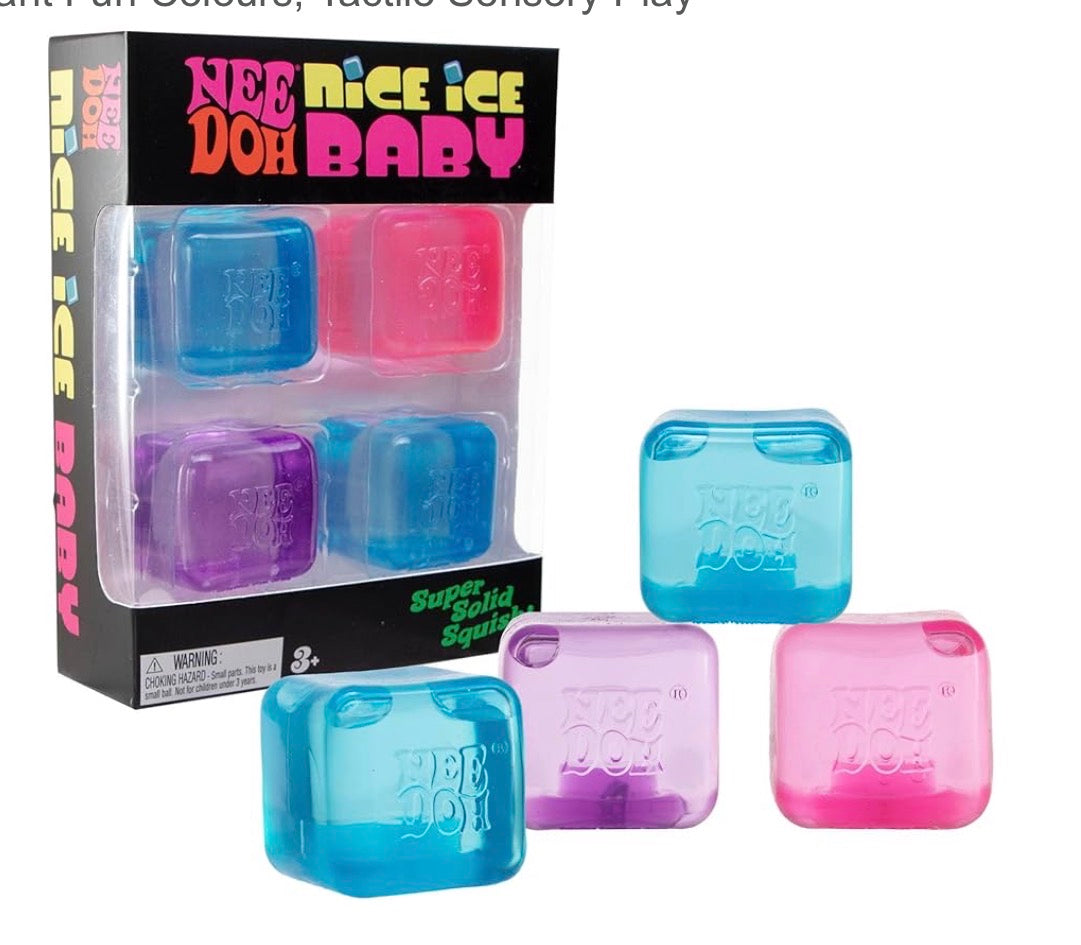 NeeDoh Nice Ice Baby Teenie Multipack, 4 Assorted Colours/Styles - Maltose Filled, Soft Squeezable Texture, Vibrant Fun Colours, Tactile Sensory Play