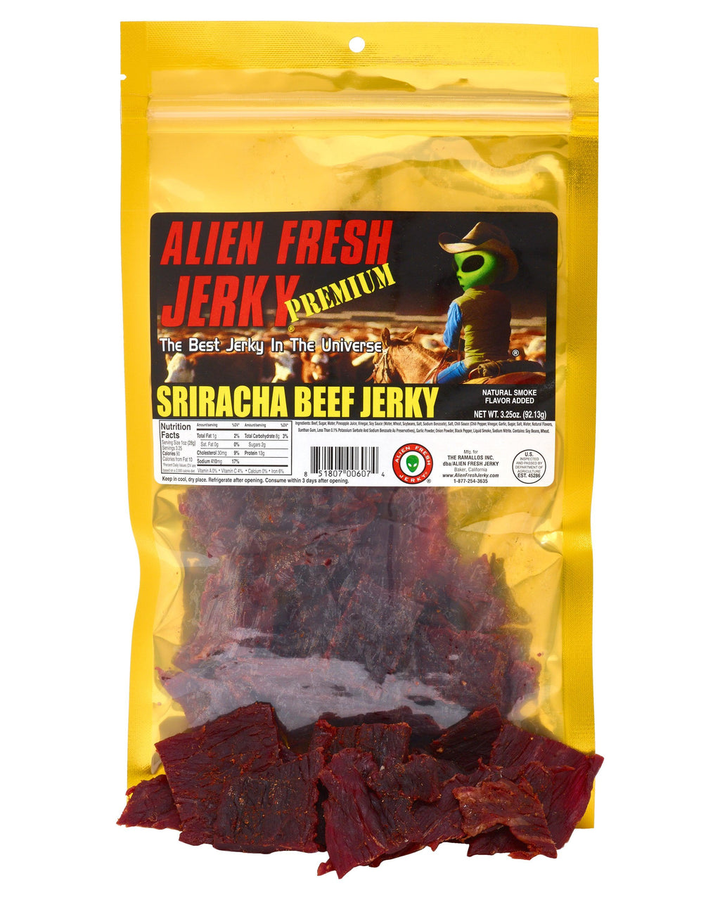 Alien Fresh Jerky Box of 25 | Sriracha Beef Jerky (3.25 oz)