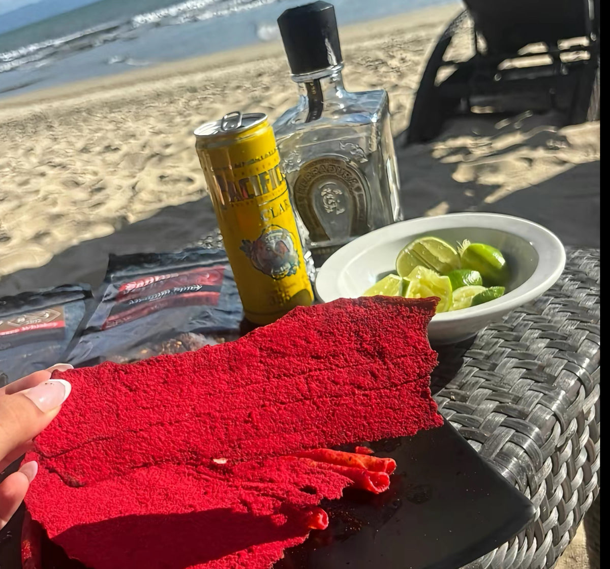 ROJO EXTREMO Spicy Red Jerky - Santos Carne Seca Hot Red Seasoning, Dehydrated Jerky, Dried Meat Snacks, Dry Beef, High Protein 3oz